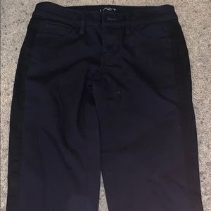 Dark blue jeans, black stripe jeans